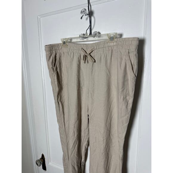 Cato Khaki Drawstring Pull On Tan Relaxed Cotton Linen Pants Women's Size XL - Picture 2 of 6